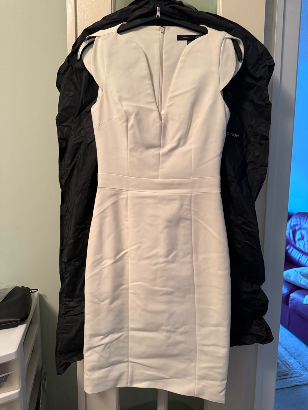 French Connection Cream/Ivory Scalloped Sleeve Dress